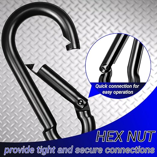 150 Pcs 2.36" M6 Spring Snap Hook Carabiners - Heavy Duty Galvanized Steel Keychain Clips for Hammock, Swing, Camping, Hiking & Outdoor Gear (Black)