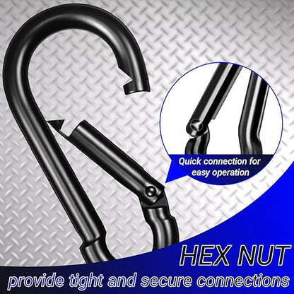 150 Pcs 2.36" M6 Spring Snap Hook Carabiners - Heavy Duty Galvanized Steel Keychain Clips for Hammock, Swing, Camping, Hiking & Outdoor Gear (Black)