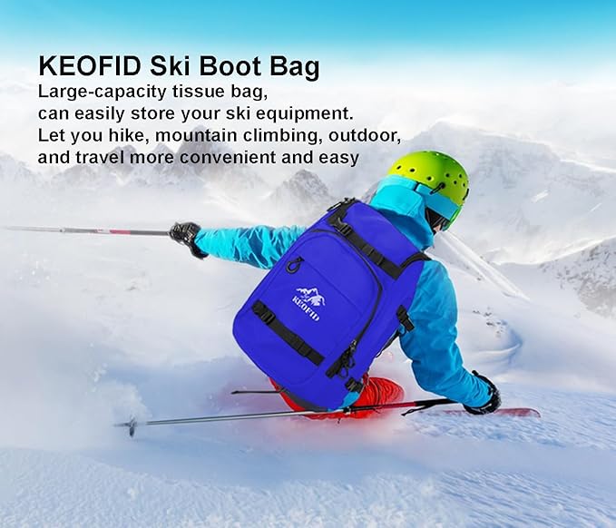 KEOFID 50L Ski Boot Bag Backpack, Waterproof Ski Bag, Travel Backpack for Ski Helmet, Snowboard