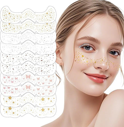 Face Glitter Freckles Tattoo,Diesetsr Temporary Makeup Patches,Body Glitter Sparkle Fake Freckles Stickers for Women Kids Festival, Concert,Carnival Party,Cosmetic Glitter,Rave Accessories,10 PCS
