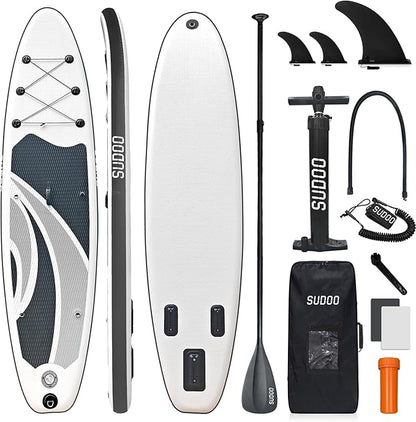 Inflatable Stand Up Paddle Board 10‘x30‘‘- Ultra-Light SUP with Backpack, Pump, Paddle, Coil Leash, 3 Fins, Repair Kit, Stable Design, Non-Slip EVA Deck for Adults & Youth