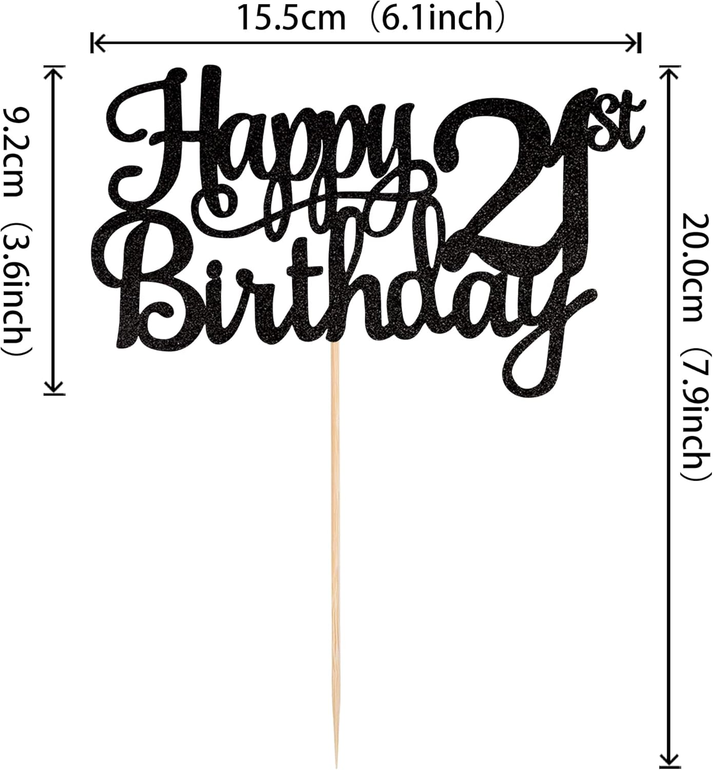 1 PCS Happy 21st Birthday Cake Topper Glitter Cheers to 21 Years Cake Pick 21 Fabulous Cake Decoration for 21st Birthday Party Decorations Supplies Black