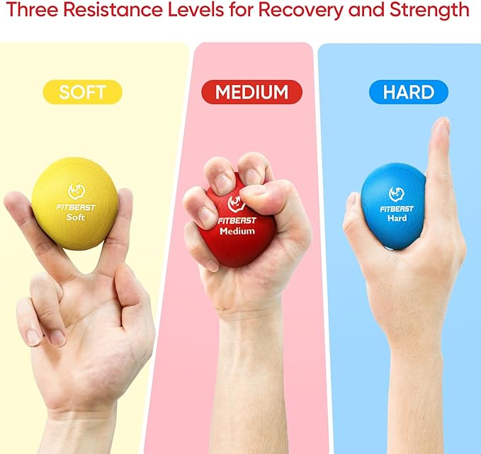 FitBeast Grip Strength Trainer, Finger Exerciser, Stress Balls for Adults 6-Piece Set, Hand Therapy for Strength, Recovery & Stress Relief, Forearm Strengthener for Men, Women & Seniors