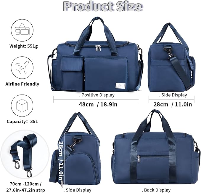 FIORETTO Women's Gym Duffle Bag with Shoes Compartment, 37L Capacity, Ideal for Travel, Gym, Sports, Duffel, Weekender