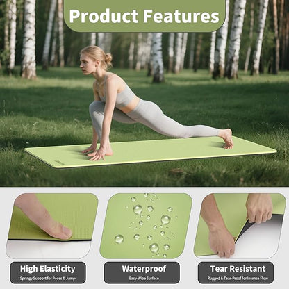 HAHE Non Slip Yoga Mat Wide, (72"L X 32"W, 0.24" Thick) Large Fitness Exercise Mat with Carrying Strap, Eco-Friendly POE Yoga Mats for Home, Gym, Pilates, Stretching