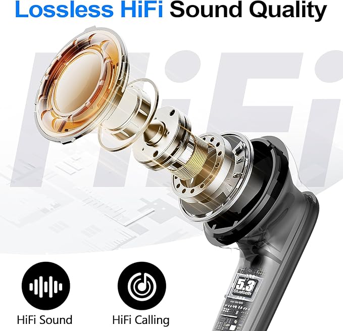 kurdene Wireless Earbuds Bluetooth 5.4 Headphones 60H Playtime Deep Bass Stereo Ear Buds with Mic Comfort Lightweight in Ear Earphones for Workout/Running Charcoal