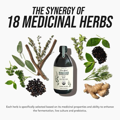 Flora Biome - Live Probiotic, Prebiotic, & Postbiotic – Organic Live-Culture – 10 Probiotic Strains, 18 Fermented Herbs - Complete Gut Health & Microbiome Optimizer (16 oz)