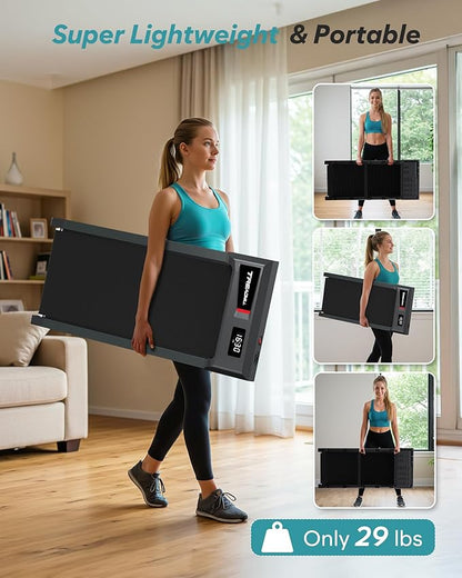 WELLFIT Auto Incline Folding Treadmill - 10% Incline Desk Walking Pad Treadmill with Handlebar, 400 lbs Heavy-Duty Capacity, Space-Saving Quiet Under-Desk Design for Home Office, Seniors & Fitness