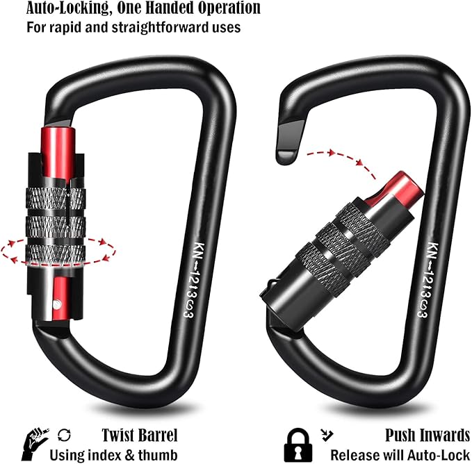 FresKaro 3inch 12kN-2698lbs Auto Locking Carabiner Clips, Solid D Shape, Heavy Duty 7075 Aluminum, Lightweight 1.09oz, Rust Proof, for Hammock, Hiking, Dog Leash, Keychain etc., Multi-Colors