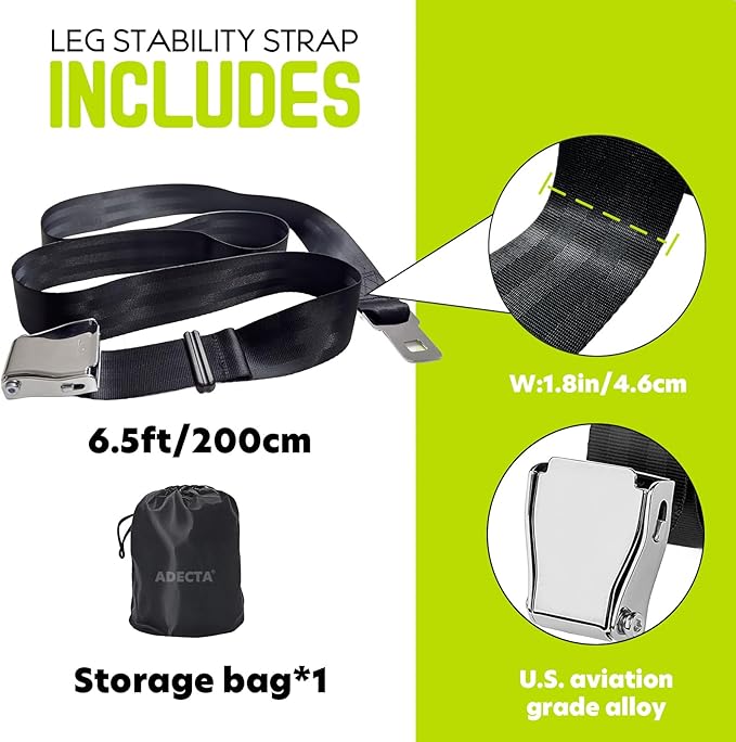 Nordic Hamstring Curl Strap, 6.5FT Gym Seatbelt and Exercise Straps for Hamstring Stretch Strap & Mobilization Belt,Home Gym Women Men, Lifting Seatbelt Gym, Black