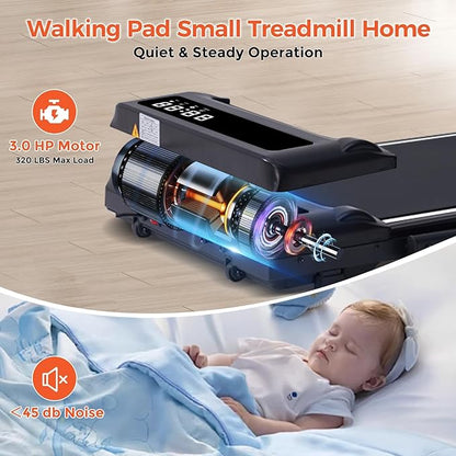 Folding Walking Pad Treadmill with Handle Bar, 3.5HP Compact Portable Foldable Walking Pads Treadmill with Handles, Electric Small Treadmills for Home Office Apartment, LED Display, 400 LBS Capacity