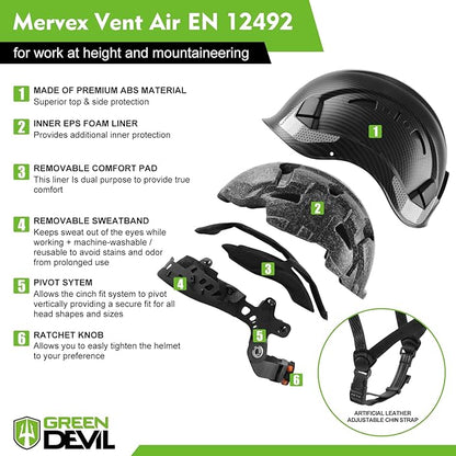 GREEN DEVIL Safety Helmet Hard Hat with Chin Strap Vented Lightweight Adjustable Hardhat for Men Women with Hi-Viz Design Ideal for Tree Climbing Work at Height