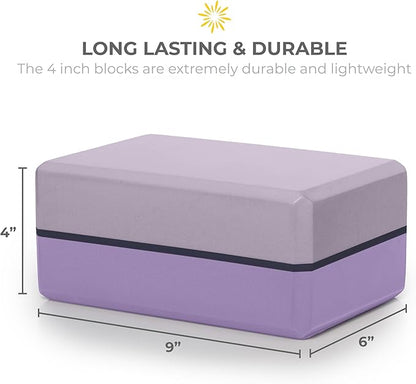 Sunshine Yoga 4" Striped Yoga Block, 10 Pack Bulk EVA Foam Yoga Blocks, Firm and Supportive Yoga Brick, Balance Foam for Stretching, Pilates, and Workout, 4" x 6" x 9"