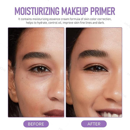 KYDA 2PCS Color Correcting Primer,SPF Makeup 50 PA+++,Color Correcting Serum, Moisturizing Makeup Primer, One Step Brightening Primer to Even Skin Tone, Oil Control Skin Corrector,Purple Pink Green