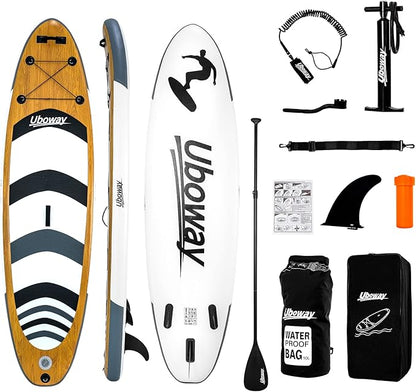 Inflatable Stand Up Paddle Board: Uboway Inflatable Kayak Paddle Board with Premium SUP Accessories, Non-Slip Comfort Deck with Backpack, Bonus Dry Bag & Hand Pump, Sup Board for Yoga Fishing Surf