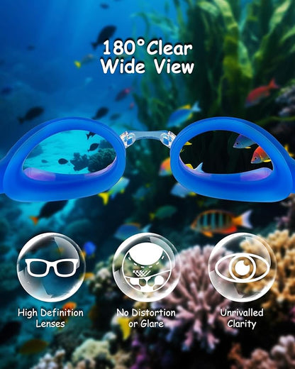 Kids Swim Goggles, Anti-fog and UV Protection with Swim Cap for Age 3-15 Youth Boys Girls Toddler