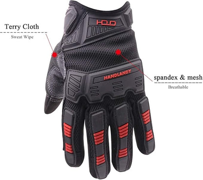 HANDLANDY Mens Work Gloves Touch screen, Utility Mechanic Gloves, Flexible Breathable Fit- Padded Knuckles & Palm