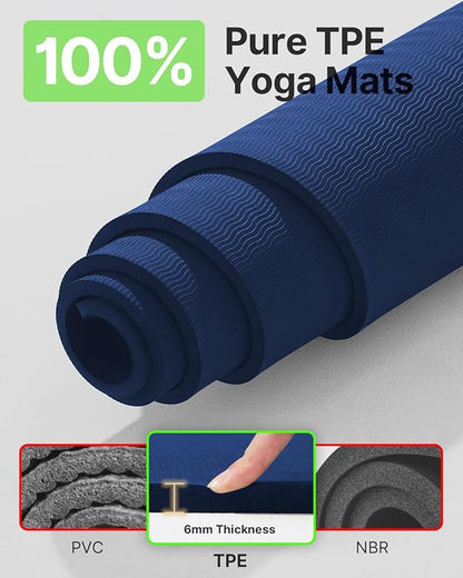 YOTTOY Large Yoga Mat (75 * 52 * 1/2inch),Extra Wide TPE Exercise Mat,Non-Slip Workout Mat for Pilates, Fitness, Barefoot, Home Gym Studio with Strap and Towel