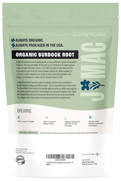 J Mac Botanicals, Organic Burdock Root Tea (16 oz), Certified USDA Organic Burdock Root herb, fresh dried herb from Eastern Europe
