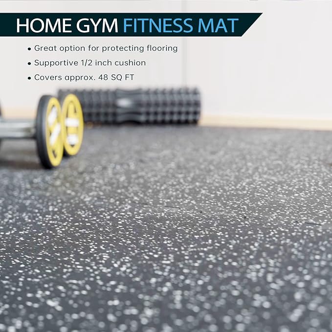 0.56 Inch Thick Gym Flooring for Home Gym 48 Sq 12 Pcs 24 x 24in Tile,