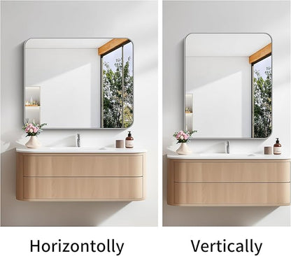 FORBATH 30x36 Inch Silver Bathroom Mirror for Over Sink, Large Rectangular Wall Mirror with Metal Frame, Rounded Corners for Bathroom, Bedroom, Entryway Decor (Horizontal or Vertical)