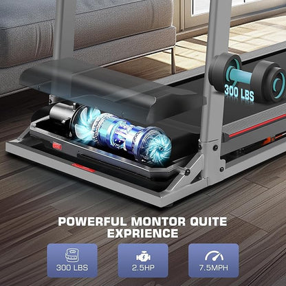 Treadmill with Desk Workstation & Adjustable Height, 300 LBS Weight Capacity, Folding Treadmill with 3 Level Incline, Bluetooth Speaker & App, Portable 2.5HP Walking Pad with Desktop for Home Office