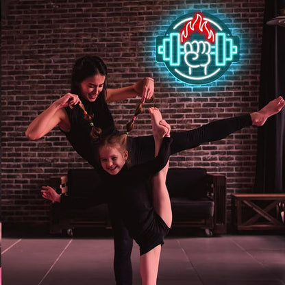 Gym Led Neon Sign- Gym Neon Light Dumbbell Sign for Home Gym Fitness Club Boy's Room Sports Room Decor Neon Light Fitness Club Neon Signs for Wall Art Birthday Gift 5V(13 * 11.81 Inch)