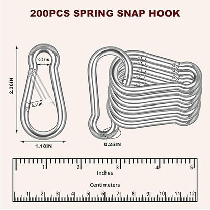 200PCS M6 Spring Snap Hook Carabiner, Heavy Duty Galvanized Steel Carabiner Clip, 260LBS Holding Capacity Spring Clips for Hammock Swing Outdoor Travel