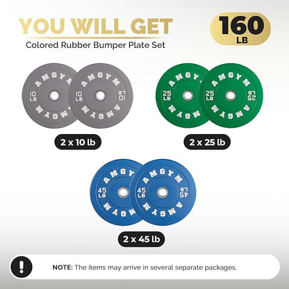 2 Inch Bumper Plates，10-500lbs，Barbell Rubber Olympic Weight Plates Set for Home Gym, Strength Training & Weight Lifting, Multiple Options Colors