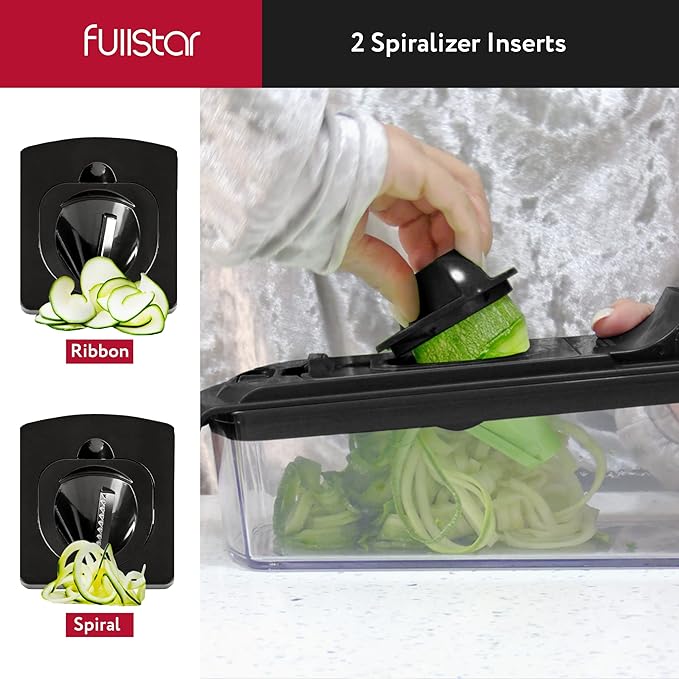 Fullstar Vegetable Chopper and Spiralizer - Food Chopper with Container, Fruit Slicer, Kitchen Gadgets & Accessories, Home Essentials (9 in 1, Black)