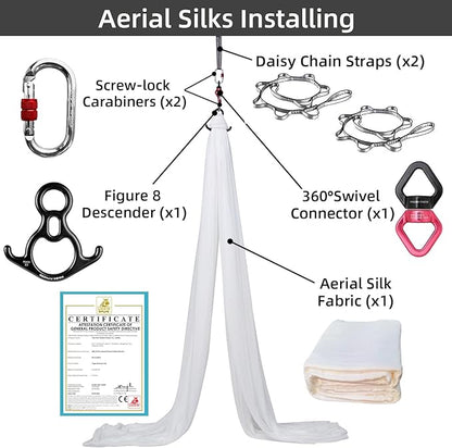 PRIOR FITNESS Aerial Silks Kit Colorful 9/15/20 Yards 40D Nylon Fabric Hammock Set With Hardware & Guide for All Levels Of Aerial Yoga Practice and Acrobatic Flying For Adults Aerial silk