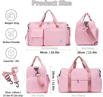 FIORETTO Women's Gym Duffle Bag with Shoes Compartment, 37L Capacity, Ideal for Travel, Gym, Sports, Duffel, Weekender