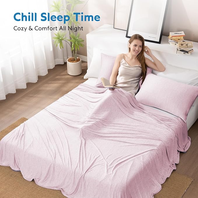 HOMFINE Cooling Blankets for Hot Sleepers - Summer Blanket Thin Lightweight Breathable Soft Double Side Enhanced Cooling for Bed Couch Sofa, Keep Cool for Night Sweats (Pink, 90 x 90 inches)