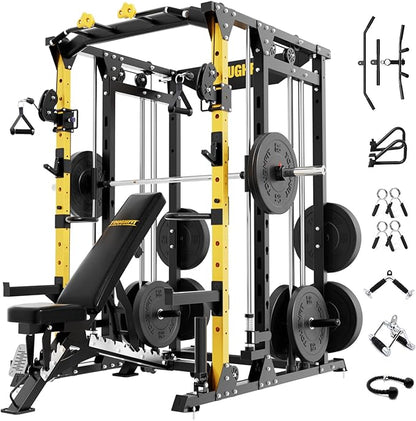 F4 Smith Machine, Power cage with Adjustable Cable Crossover System, All-in-One Squat Rack Training Equipment for Home Gym