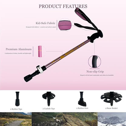 Kids Hiking Poles, 2PCS Todder Collapsible Trekking Poles for Hiking, Ski, Outdoor Activities, Todder Hiking Essentials for Boys and Girls, Blue, Pink Available