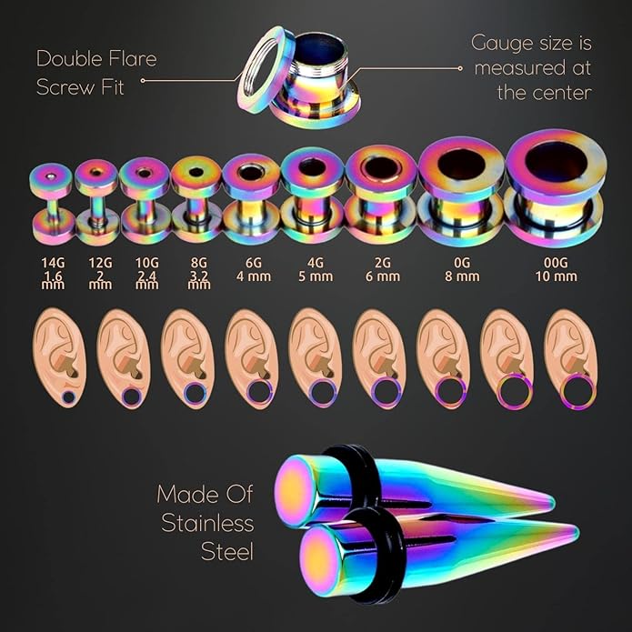 BodyJ4You 37PC Ear Stretching Kit - Beginner Gauges 14G-00G Starter Set - Aftercare Balm Wax - Steel Tapers Single Flare Plugs Screw Fit Tunnels - Women Eyelet Mens Earrings Expander Piercing Jewelry