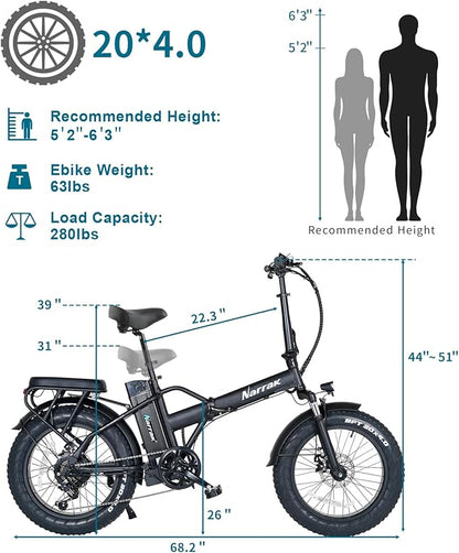 Fat Tire Folding Electric Bike, 48V & 624Wh Lithium Removable Battery, Peak 1100W Brushless Motor, Max Speed 28Mph, M5 Large LCD Display, Suspension, Step-Over/Thru Frame