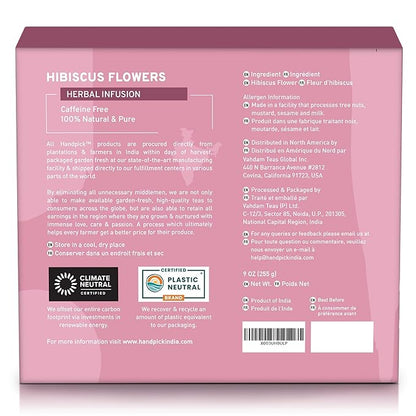 HANDPICK, Hibiscus Flowers Dried (9oz) Caffeine Free |100% Pure Dried Hibiscus Flowers for Loose Leaf Tea | Floral Herbal Tea
