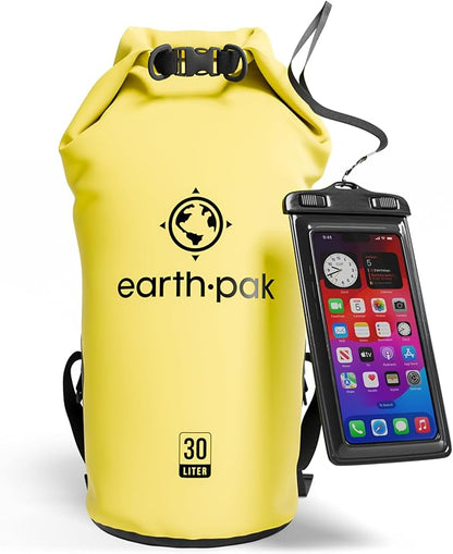 Earth Pak Waterproof Dry Bag - Roll Top Waterproof Backpack Sack Keeps Gear Dry for Kayak with Waterproof Phone Case