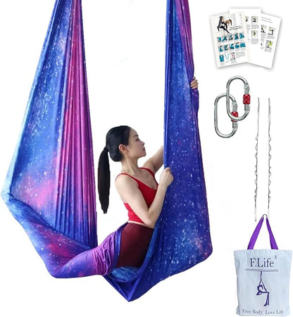 F.Life Aerial Yoga Hammock kit- Yoga Swing Multicolor 5 yards-Flying Yoga Include Daisy Chain,Carabiner and Pose Guide