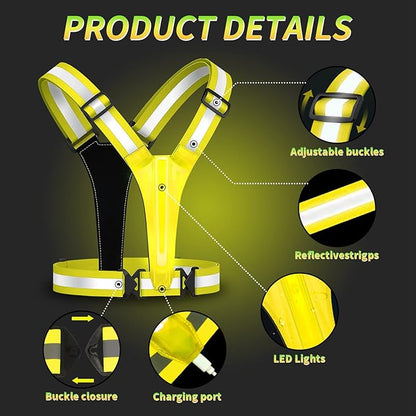 Led Reflective Vest Running Gear,USB Rechargeable Light Up High Visibility Running Vest,6-11hrs Light with Adjustable Waist/Shoulder for Runners Walkers