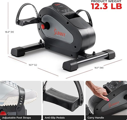 Sunny Health & Fitness Smart Under-Desk Bike Exerciser, Low-Impact Cardio Cycling Equipment for Home/Office, Mini Paddler for Arm/Leg Mobility Training, Free SunnyFit App Connect, Optional Motorized