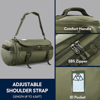 Haimont Large Duffle Backpack Bag for Men Travel, Heavy Duty Duffel Bags with Shoes Compartment for Long Trip, Camping, Water-resistant, 90L, Army Green