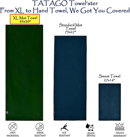 Tatago Hot Yoga Mat Towel Non Slip for Hot Yoga (72-84 inch Mats) Our Hot Yoga Towel Non Slip Silicone Dabs & Absorbent Microfiber Blend Gives You More Grip As You Drip! (Ezmeraldo, XL - 84")