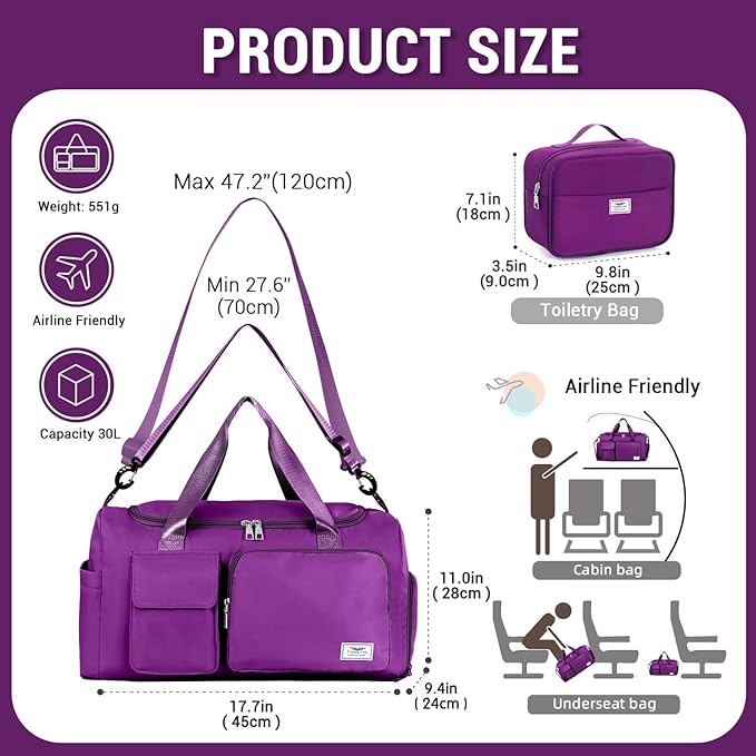 FIORETTO Women's Gym Duffle Bag with Shoes Compartment, 37L Capacity, Ideal for Travel, Gym, Sports, Duffel, Weekender