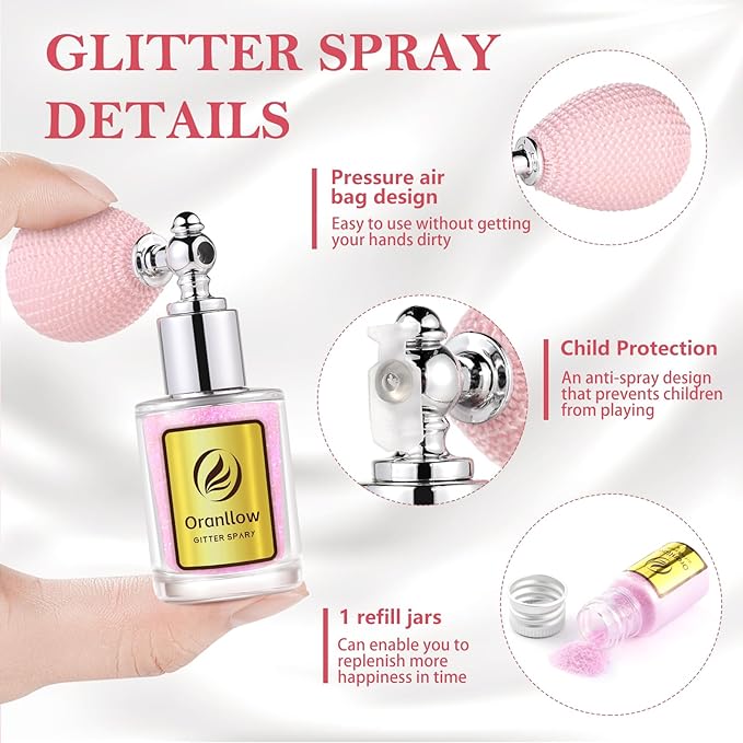 Holographic Body Glitter Spray - Shimmering Hair, Face & Body Sparkle for Festivals, Clothes, Nail Art Crafts Design & Special Events Makeup (Light Pink)