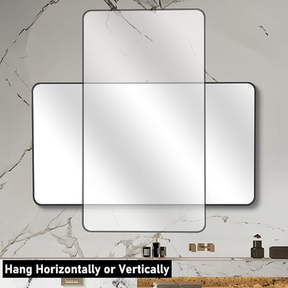 36" x 48"Bathroom Mirror, Matte Black Wall Mirror with Metal Frame, Decorative Rectangular Vanity Mirror for Bedroom Bathroom Living Room Entryway (Horizontal/Vertical)