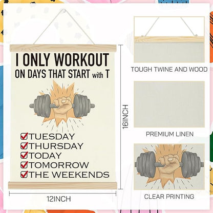 Gym Motivational Posters Funny College Dorm Posters Gifts for Guys Girls Friends I Only Workout on Days That Start with T Gym Flag Wall Art Decor Sign for Home Gym Bedroom Office