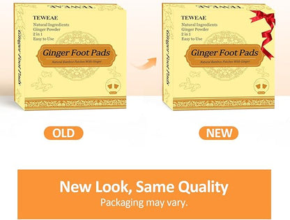 2 in 1 Ginger Foot Pads, 40Pads Tear and Use, Premium Natural Ingredients Ginger Powder, Bamboo Vinegar FootPads with ''Stay in Place'' Adhesive Pads Sheet (40 Pads)