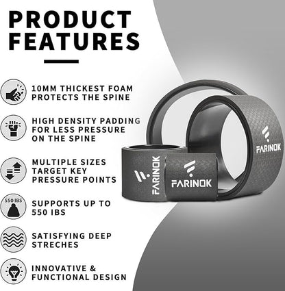 Yoga Wheel for Back Pain Relief, Back Roller Wheel with Extra Cushion, Wider & Thickest Foam, Stretches and Strengthens Core Muscles